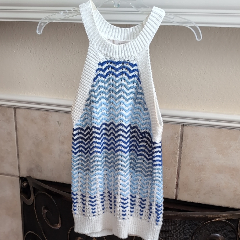 LOFT  Chevron Knit Top in Blue and White